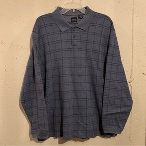 Long Sleeve Polo Shirt Arrow Mens Size XL Plaid Blue Gray Collared
